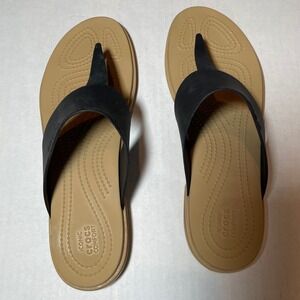 Crocs Tulum Flip Flop Sandals Black Tan Women's Size 11 lightweight footwear